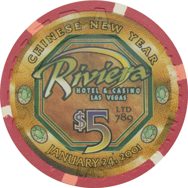 Riviera Casino Las Vegas Nevada $5 Year of the Snake Chip 2001