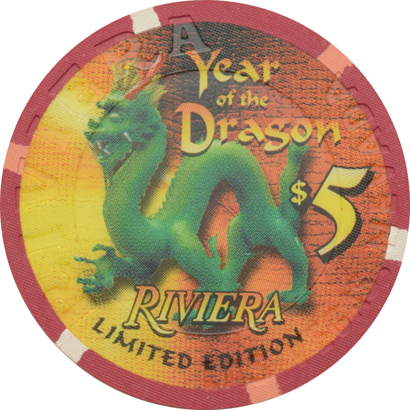 Riviera Casino Las Vegas Nevada $5 Year of the Dragon Chip 2000