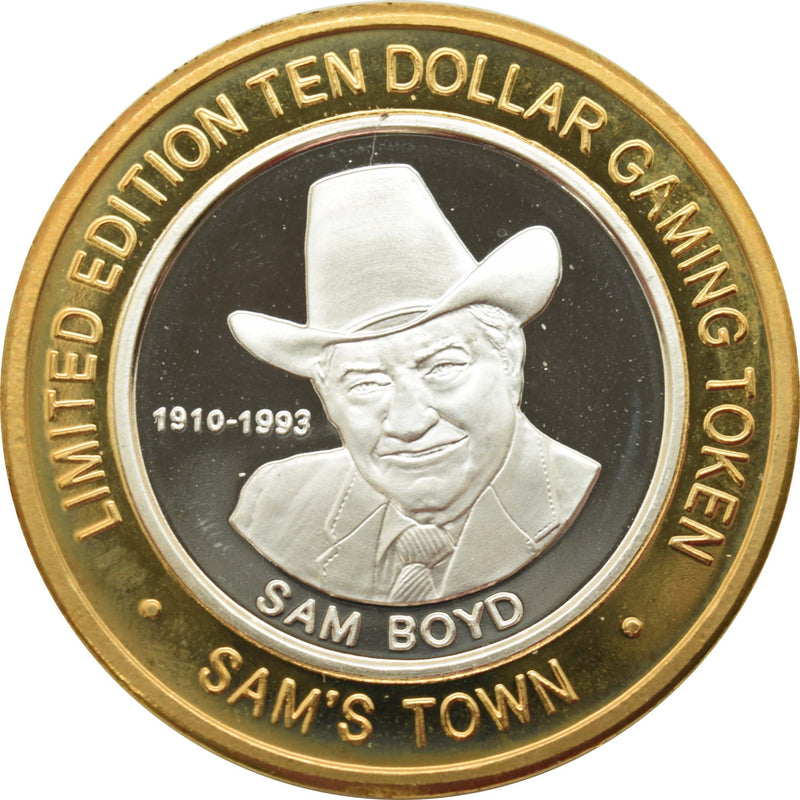 Sam's Town Casino Las Vegas "25th Anniversary Sam Boyd" $10 Silver Strike .999 Fine Silver 2004