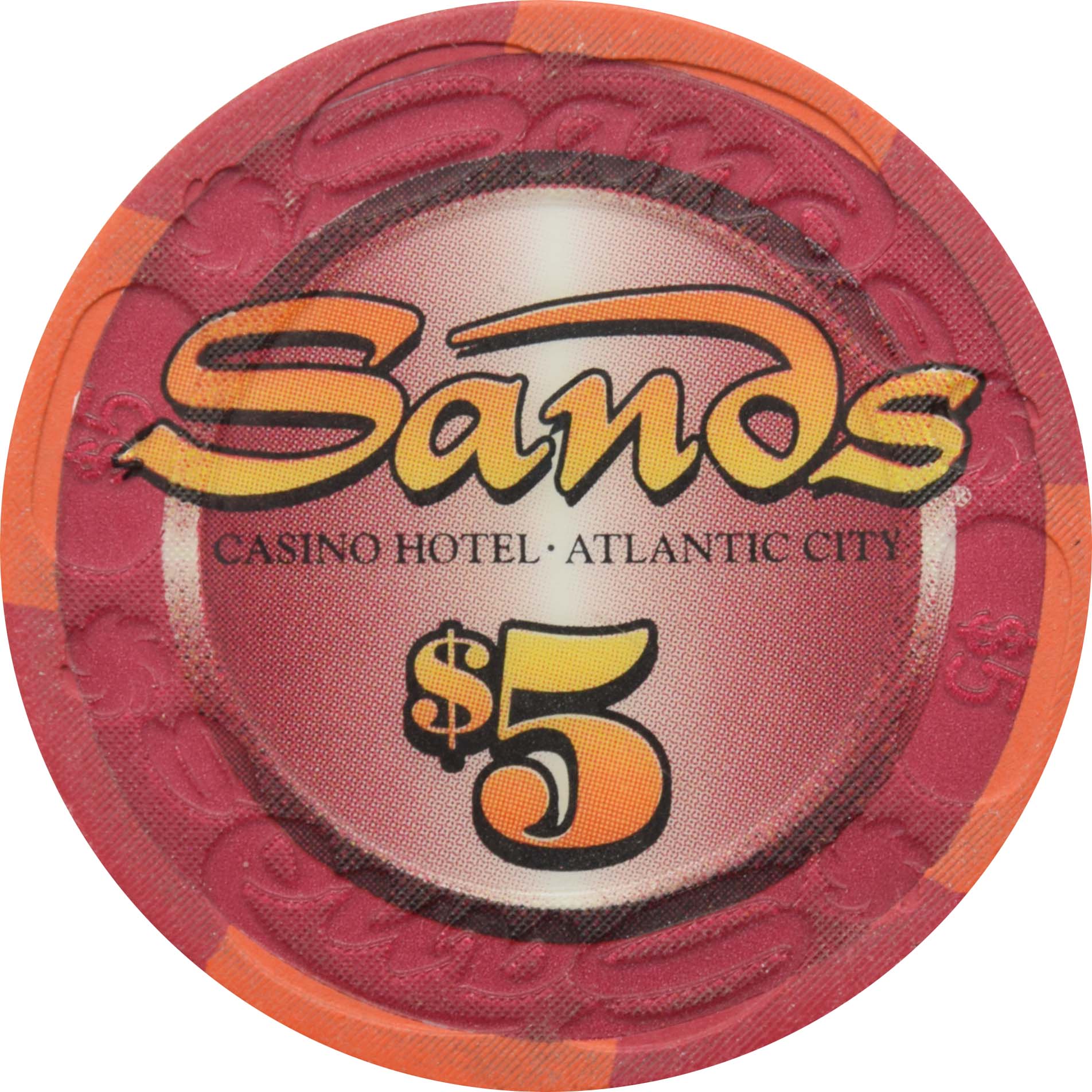 Sands Casino Atlantic City New Jersey $5 Large Inlay Chip