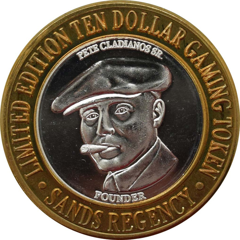 Sands Regency Casino Reno "Pete Cladianos Sr. Founder" $10 Silver Strike .999 Fine Silver 1995