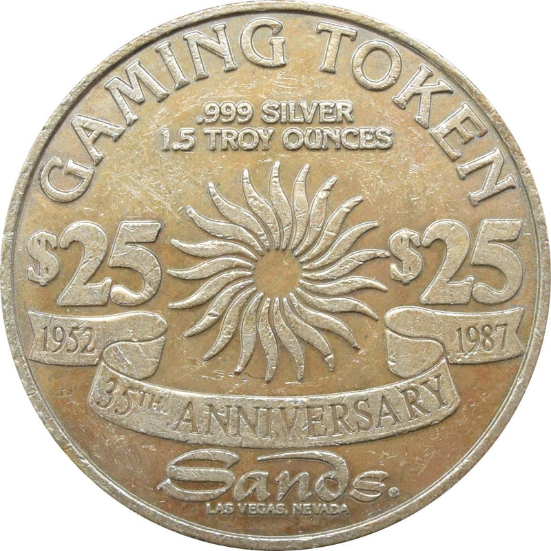 Sands Casino Las Vegas Nevada $25 35th Anniversary 1.5 Troy Ounces .999 Silver Token 1987