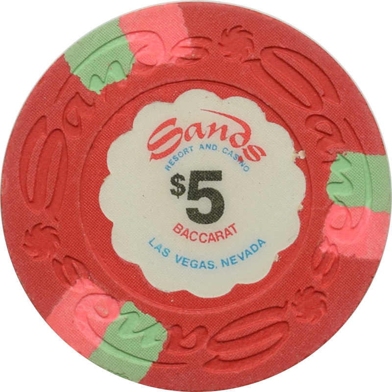 Sands Casino Las Vegas Nevada $5 Baccarat 43mm Chip 1980s