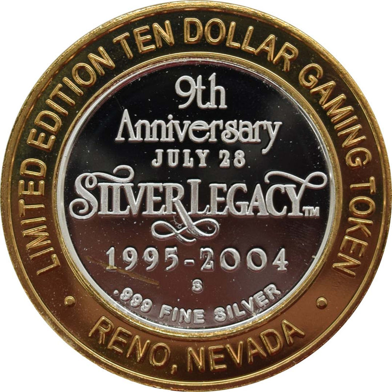 Silver Legacy Casino Reno "9th Anniversary" $10 Silver Strike .999 Fine Silver 2004