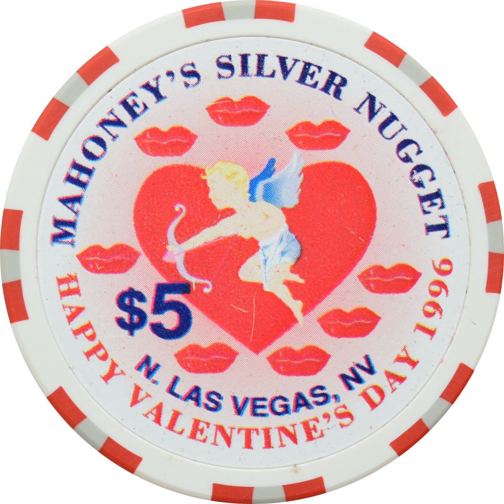 Mahoney's Silver Nugget Casino N. Las Vegas Nevada $5 Valentine's Day Chip 1996