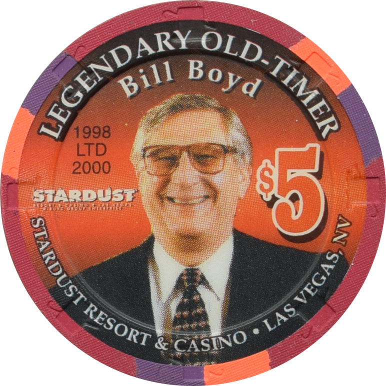 Stardust Casino Las Vegas Nevada $5 Chip Legendary Old-Timer Bill Boyd 1998