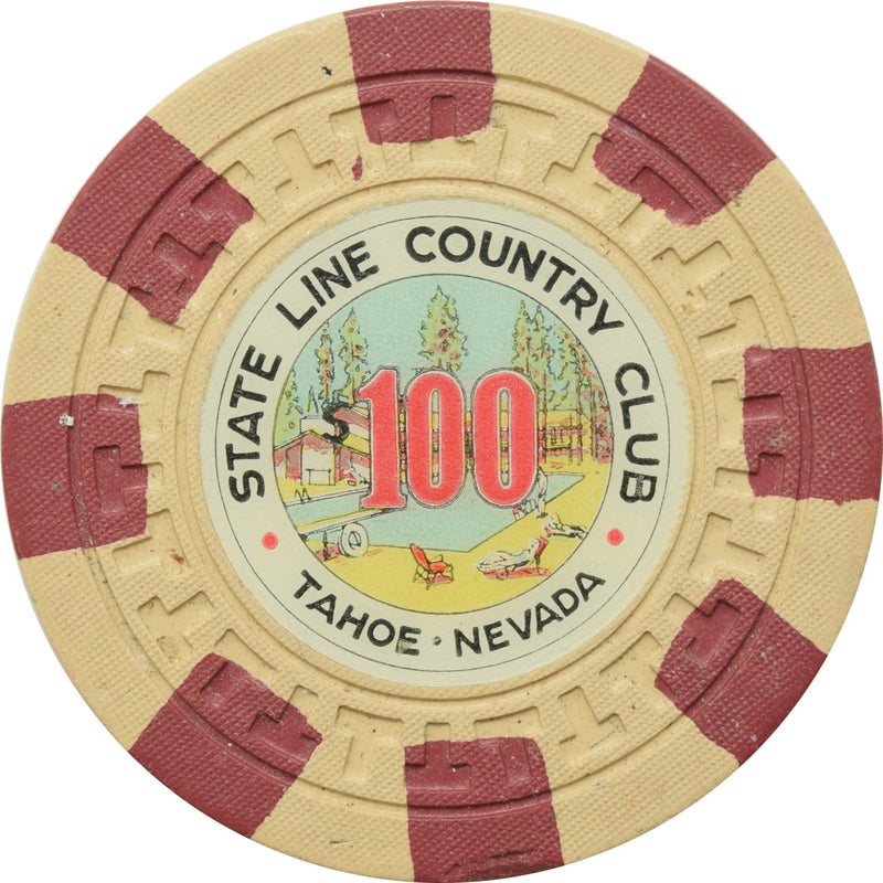 State Line Country Club Casino Lake Tahoe Nevada $100 Chip 1953