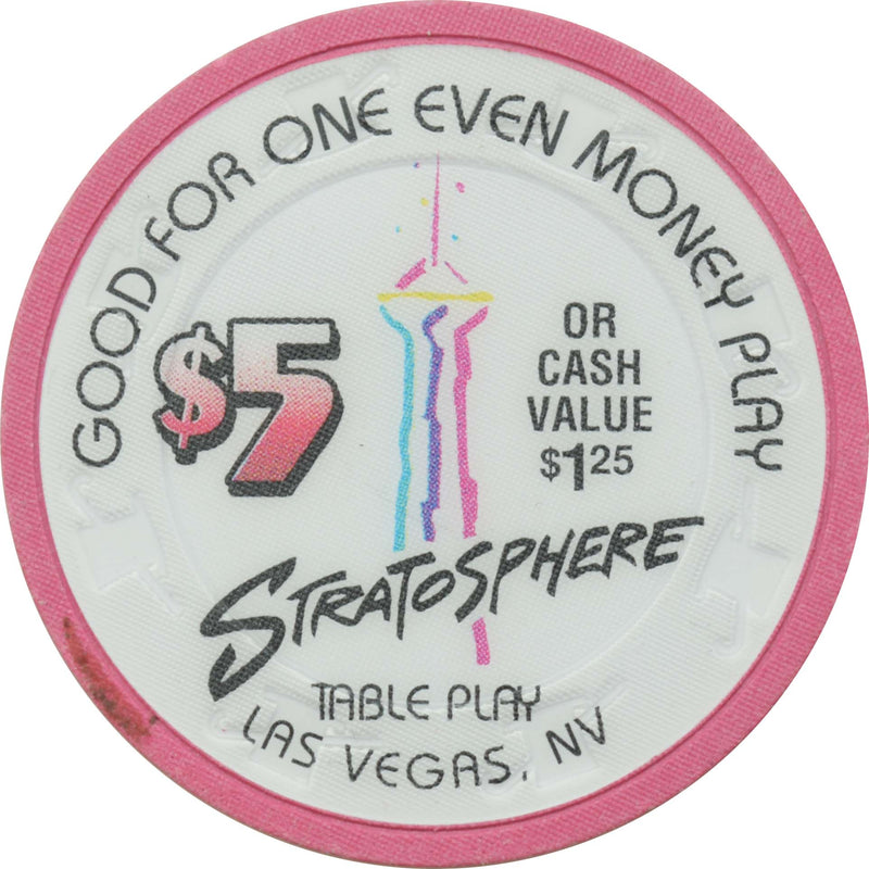 Stratosphere Casino Las Vegas Nevada $5 Or Cash Value $1.25 Chip 1996