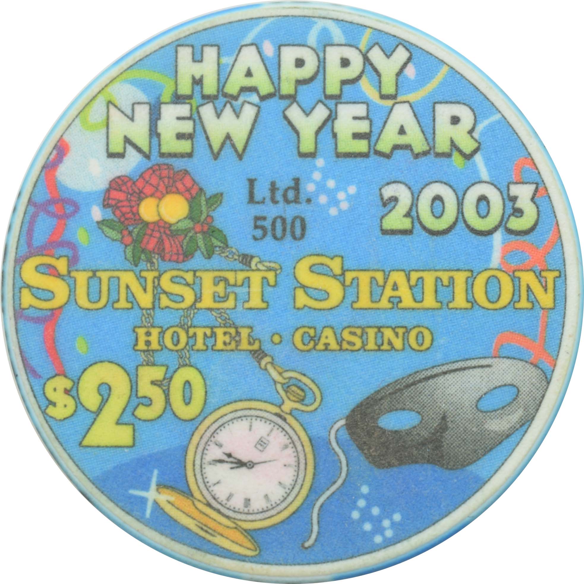 Sunset Station Casino Las Vegas Nevada $2.50 Happy New Year Chip 2003