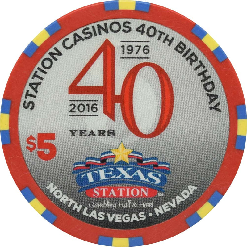 Texas Station Casino North Las Vegas Nevada $5 Station Casinos 40th Anniversary Chip 2016