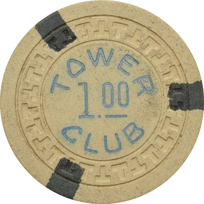 Tower Club Illegal Casino Hot Springs Arkansas $1 T Mold Chip