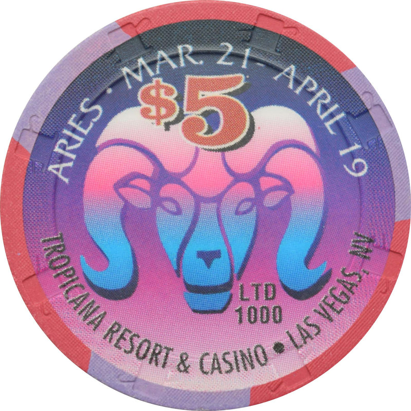 Tropicana Casino Las Vegas Nevada $5 Zodiac Series - Aries Chip 1998