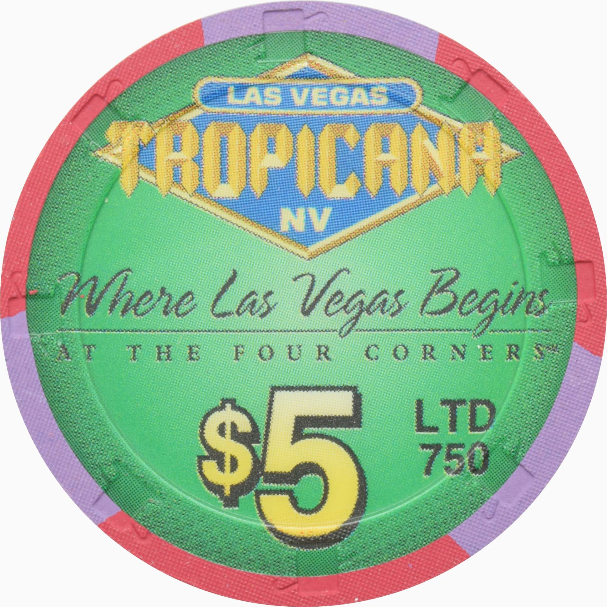 Tropicana Casino Las Vegas Nevada $5 Big Game Day Football XXXIII Chip 1999