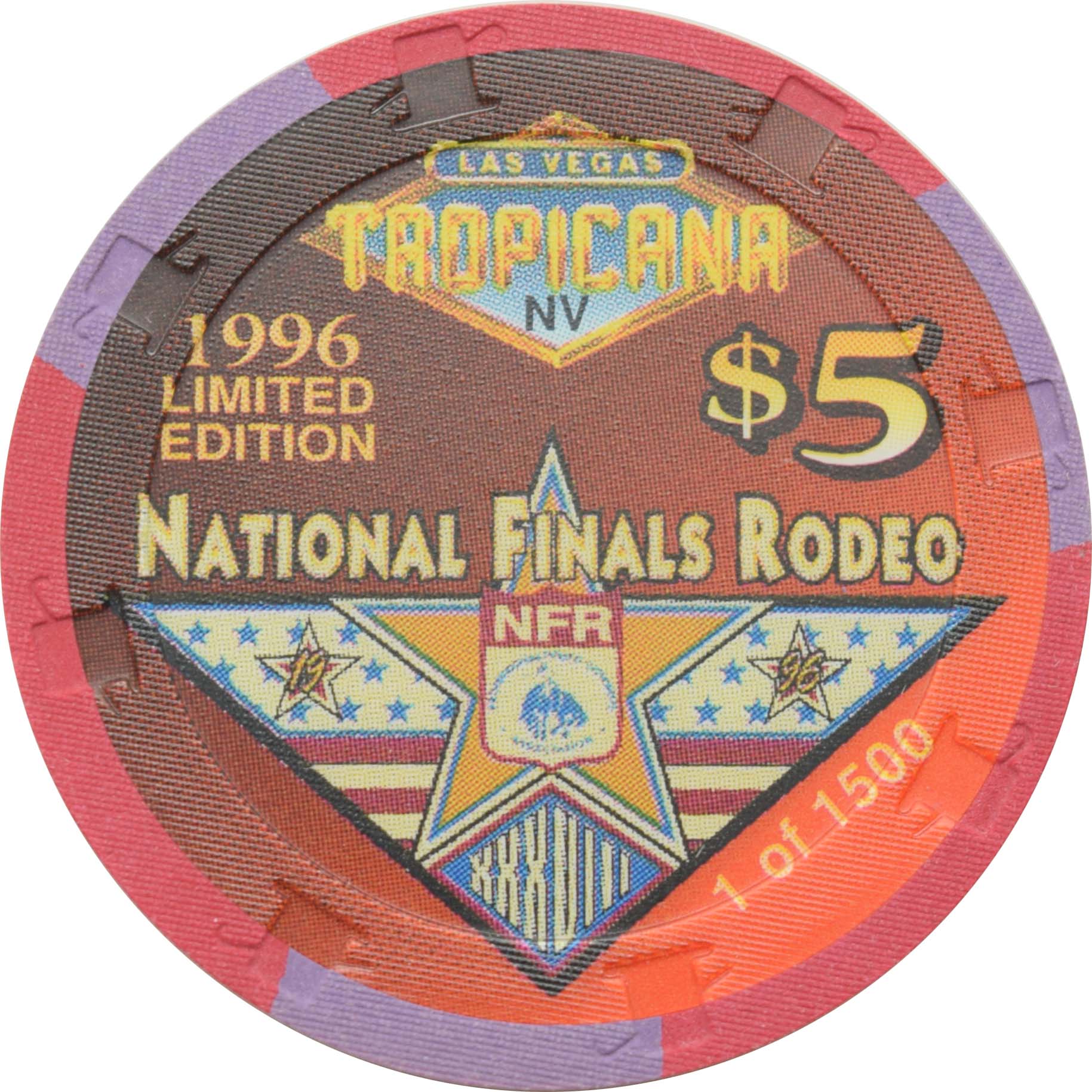 Tropicana Casino Las Vegas Nevada $5 National Finals Rodeo Buckle 1991 Chip 1996