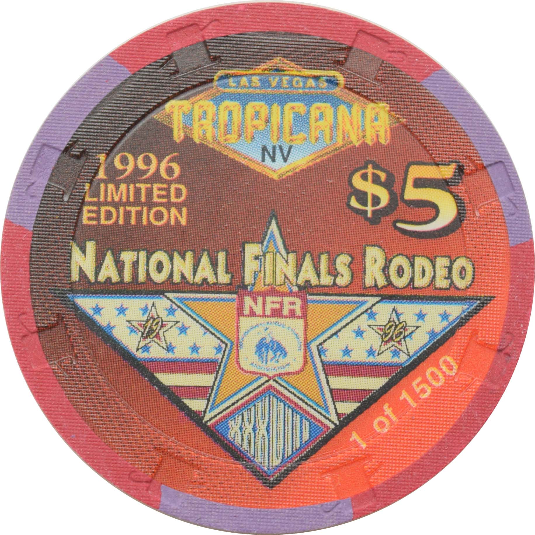 Tropicana Casino Las Vegas Nevada $5 National Finals Rodeo Buckle 1993 Chip 1996