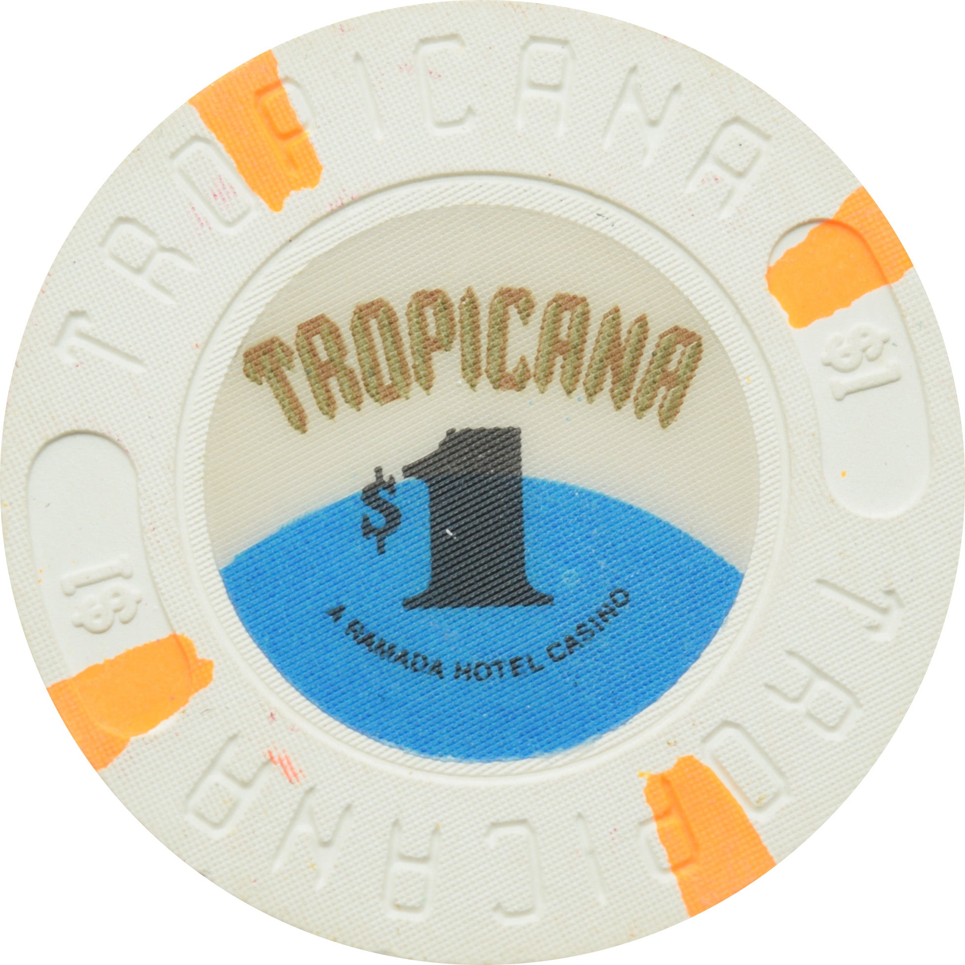 Tropicana Casino Atlantic City New Jersey $1 Orange Edge Spots Chip