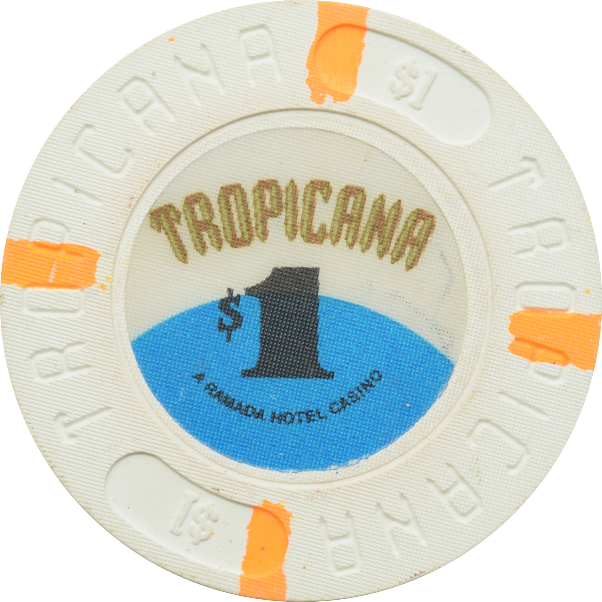 Tropicana Casino Atlantic City New Jersey $1 Orange Edge Spots Chip