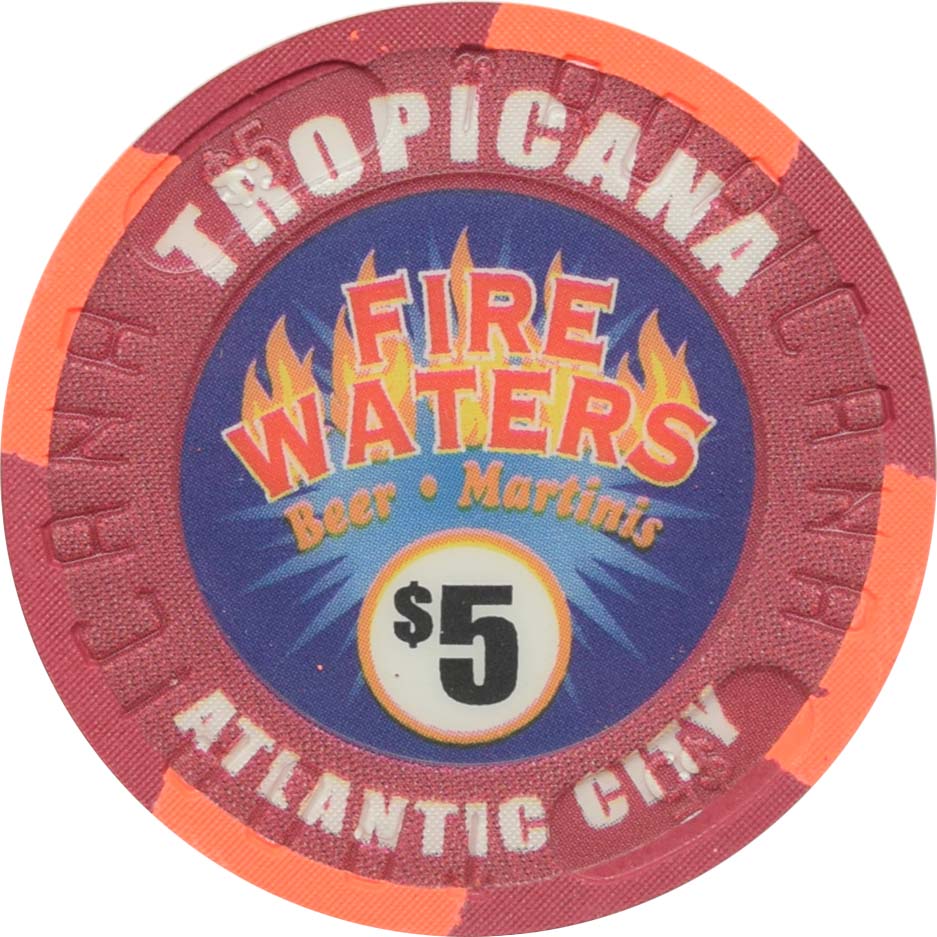 Tropicana Casino Atlantic City New Jersey $5 Fire Waters Chip