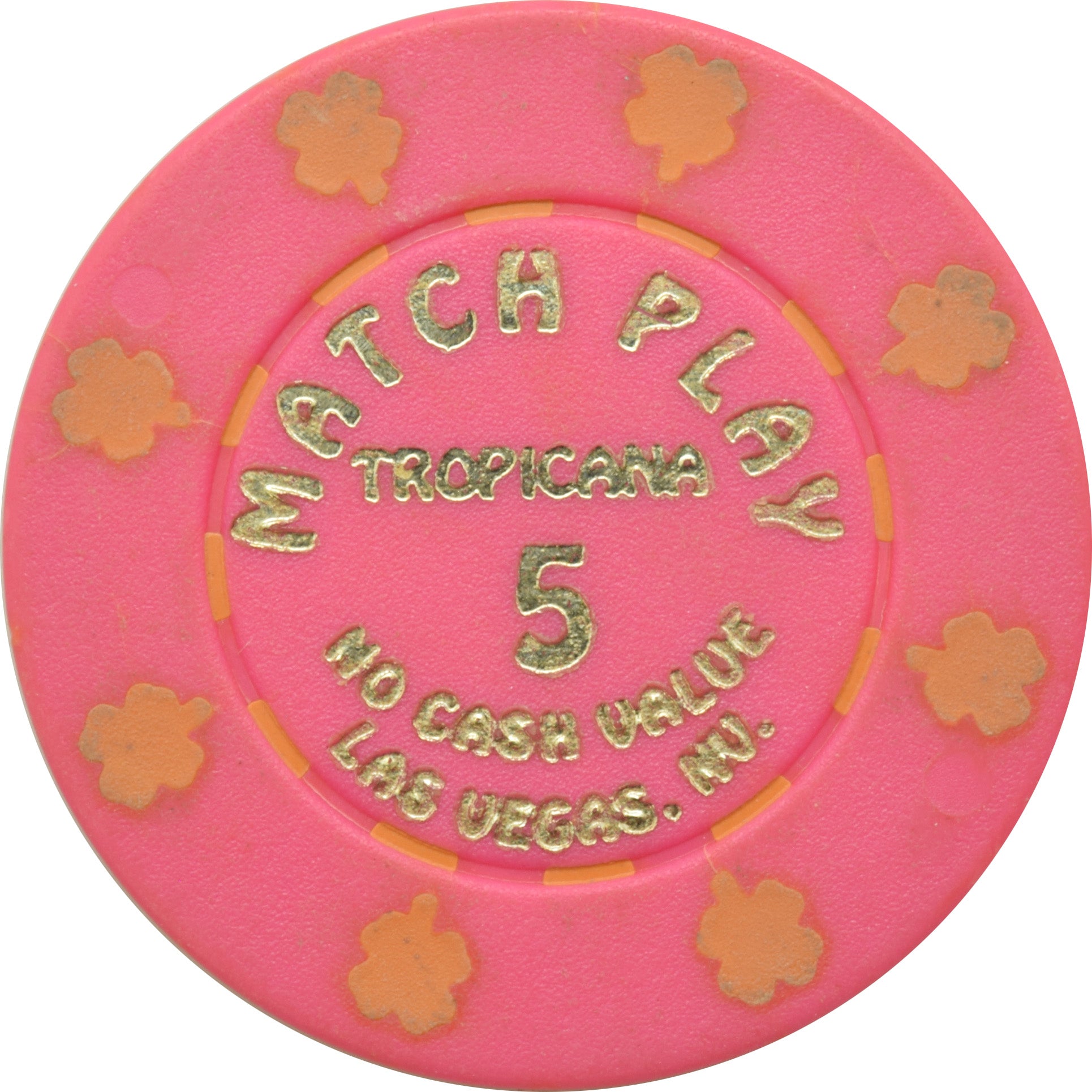 Tropicana Casino Las Vegas Nevada $5 Match Play NCV Pink Chip 1992