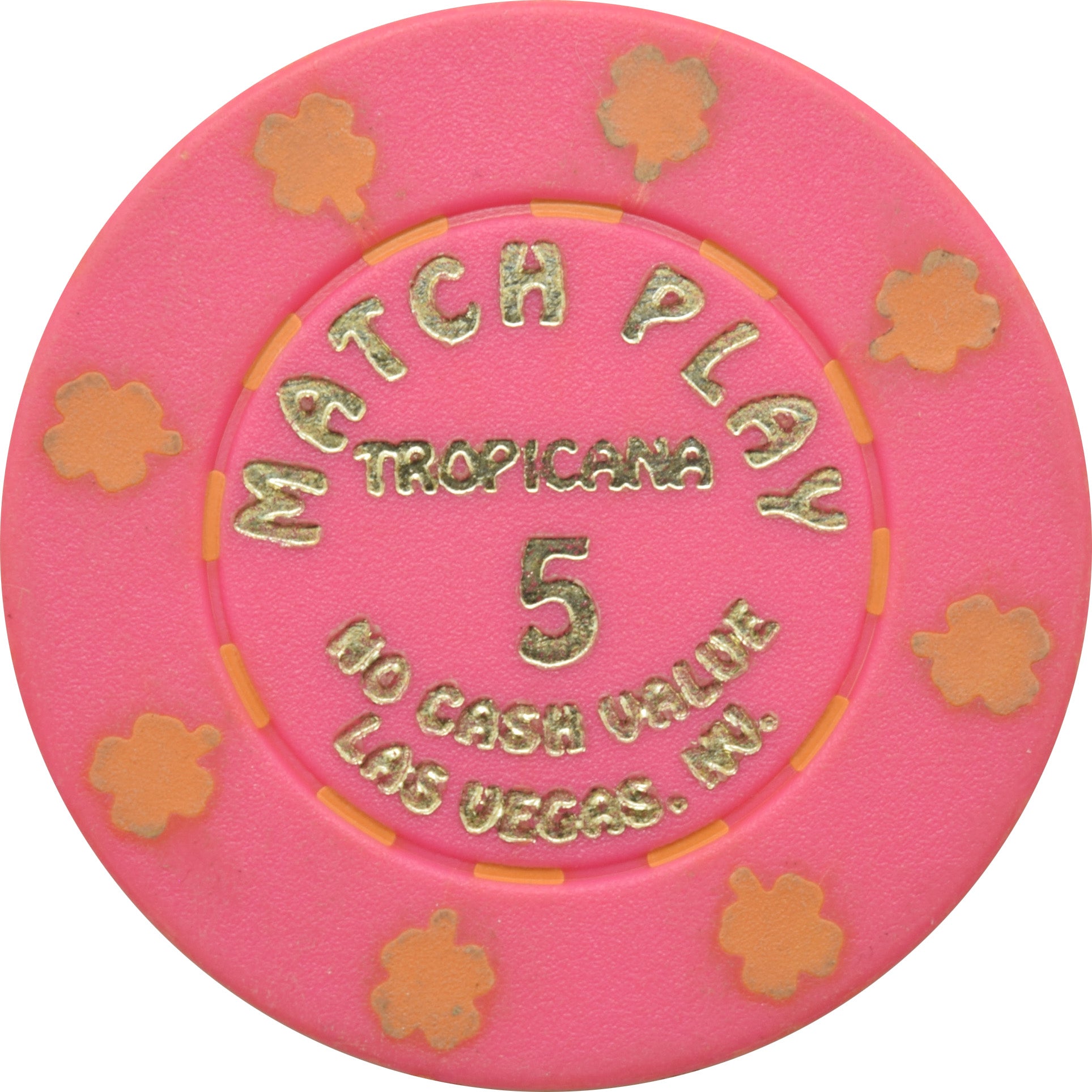 Tropicana Casino Las Vegas Nevada $5 Match Play NCV Pink Chip 1992