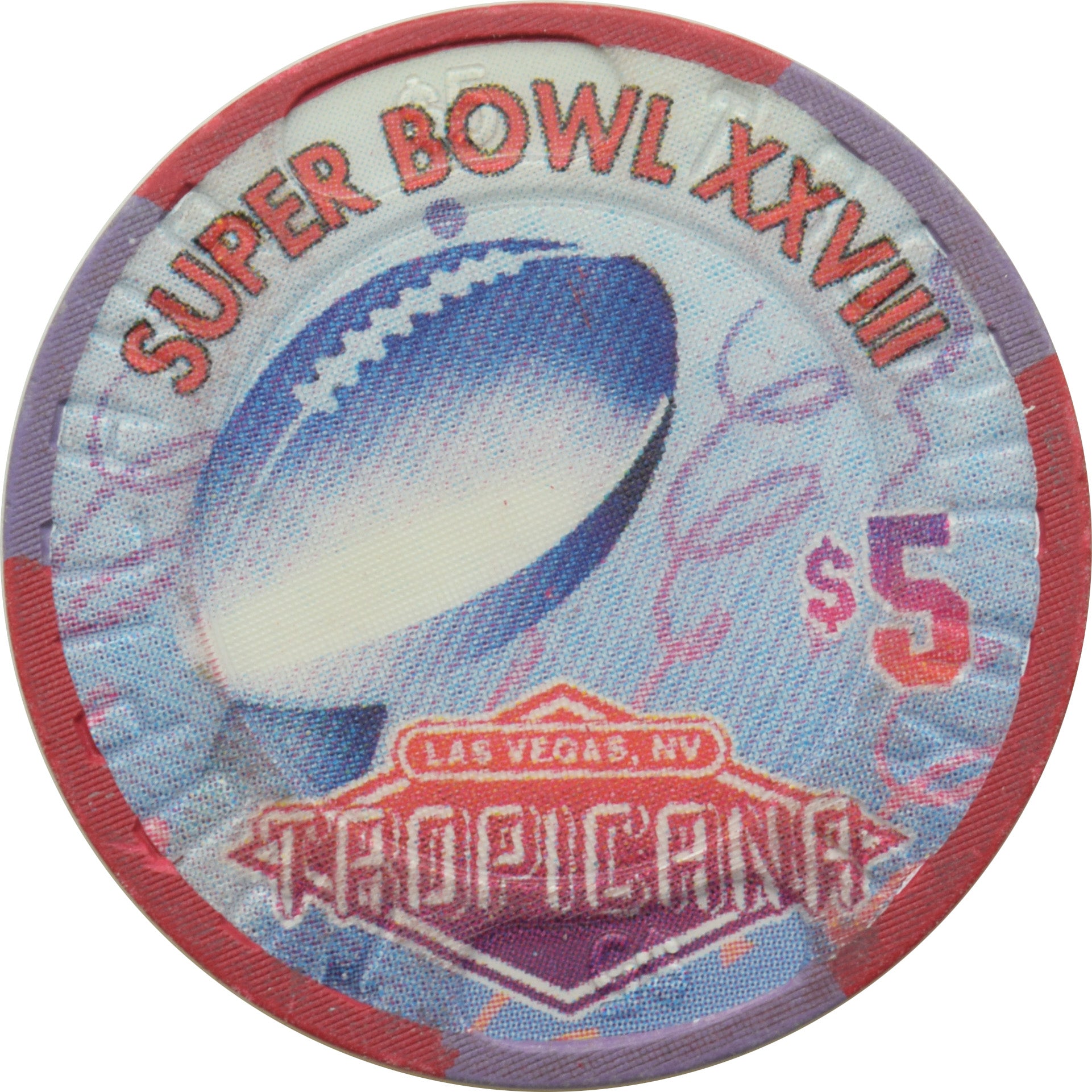 Tropicana Casino Las Vegas Nevada $5 Football XXVIII Chip 1994