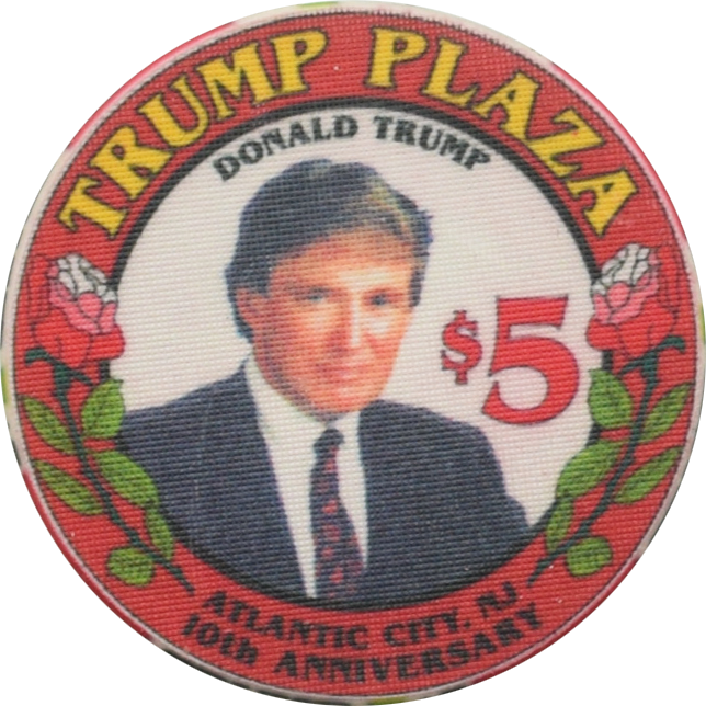 Trump Plaza Casino Atlantic City New Jersey $5 10th Anniversary Chip