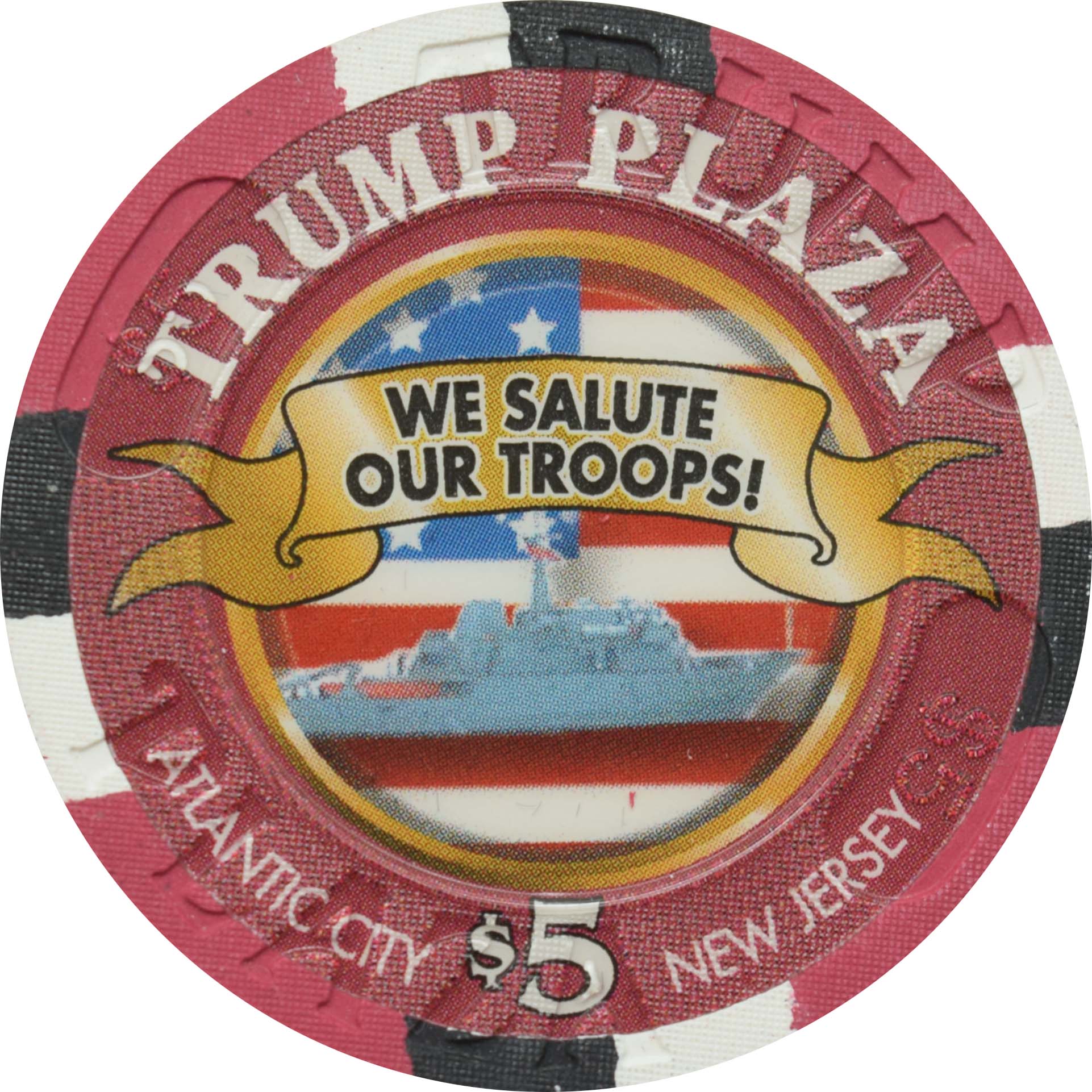 Trump Plaza Casino $5 Chip Atlantic City New Jersey Veteran's Day Navy 2005