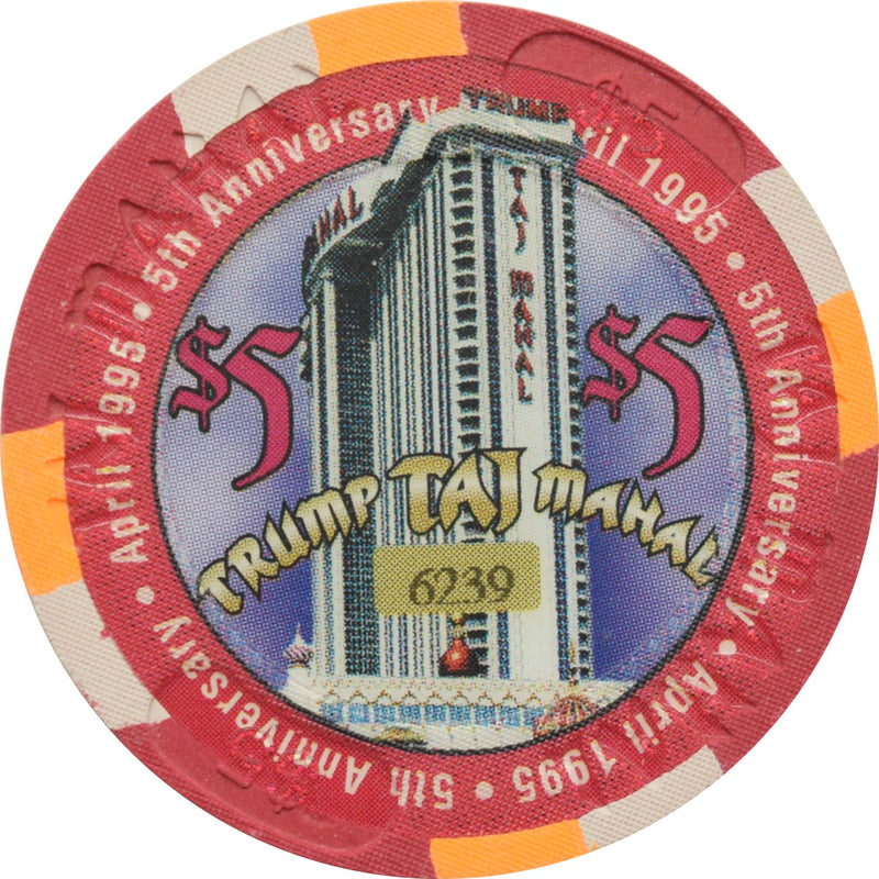 Trump Taj Mahal Casino $5 Chip Atlantic City New Jersey 5th Anniversary