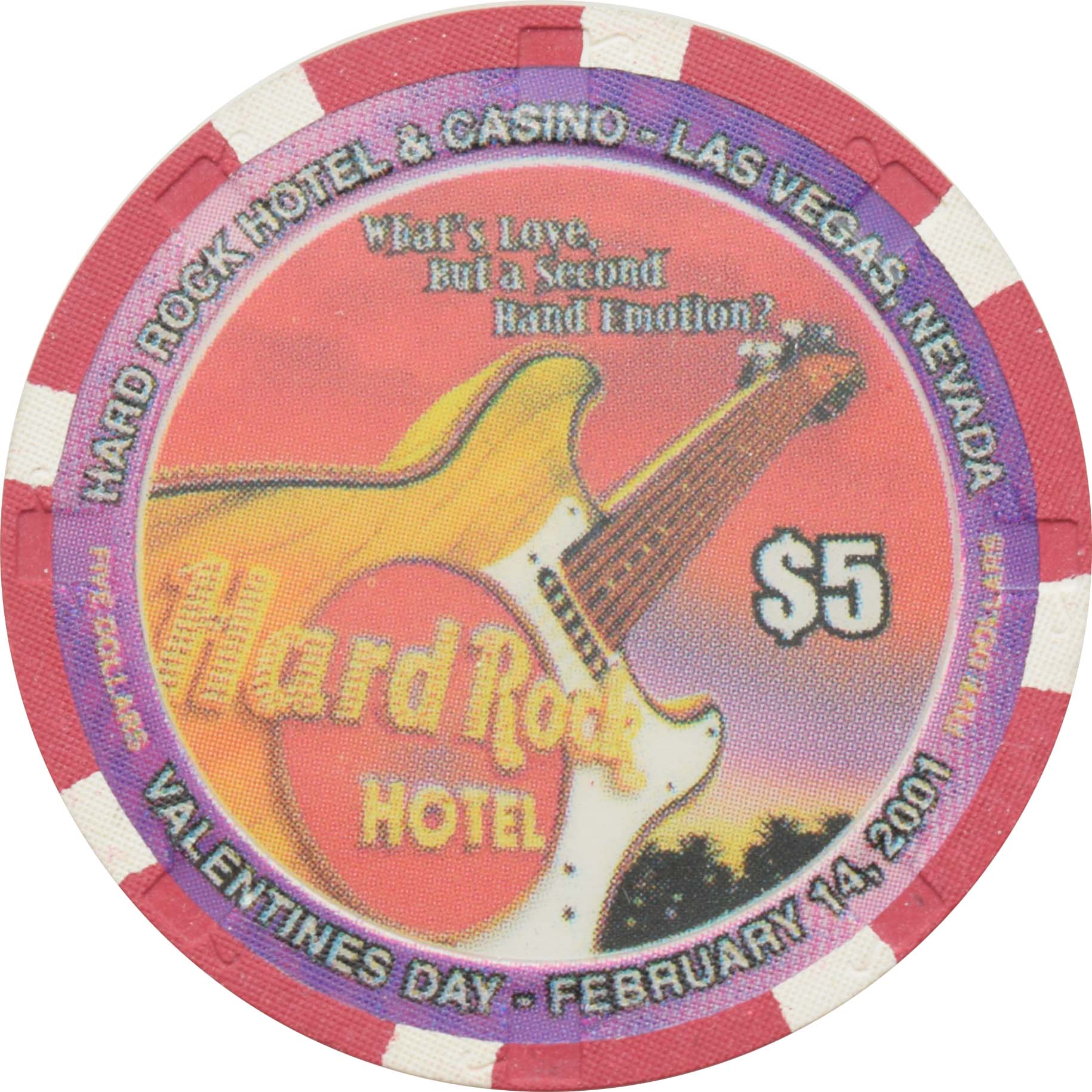 Hard Rock Casino Las Vegas Nevada $5 Valentine's Day Chip 2001