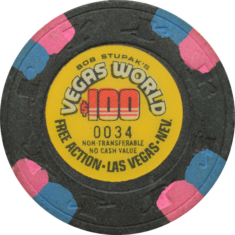 Vegas World Casino Las Vegas Nevada $100 NCV Free Action Chip 1980s