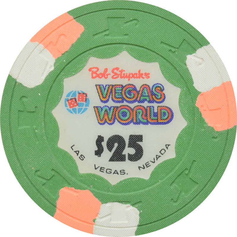 Vegas World Casino Las Vegas Nevada $25 3 Peach/White Chip 1980s