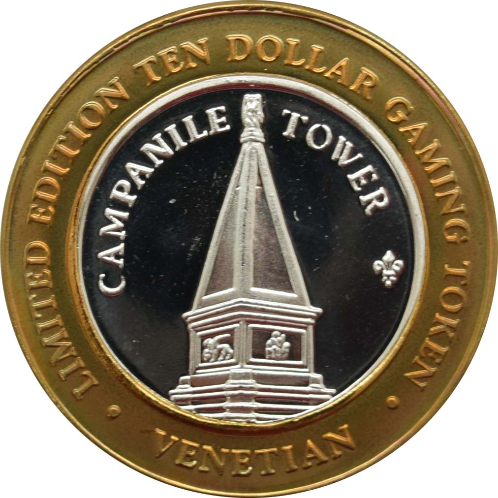 Venetian Casino Las Vegas "Campanile Tower" $10 Silver Strike .999 Fine Silver 2000