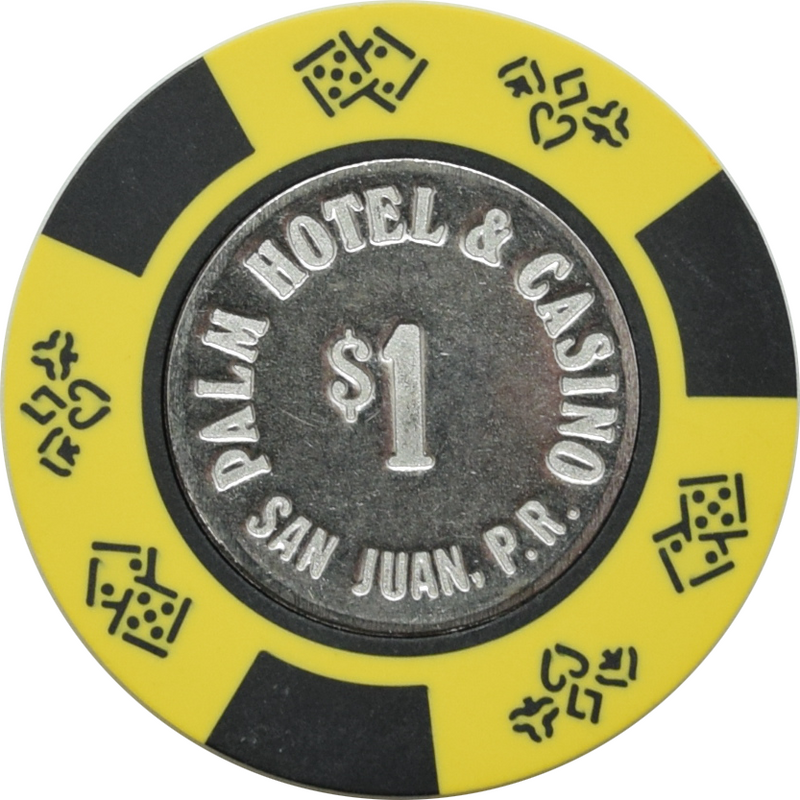 Palm Hotel Casino San Juan Puerto Rico $1 Black/Yellow Coin Inlay Chip