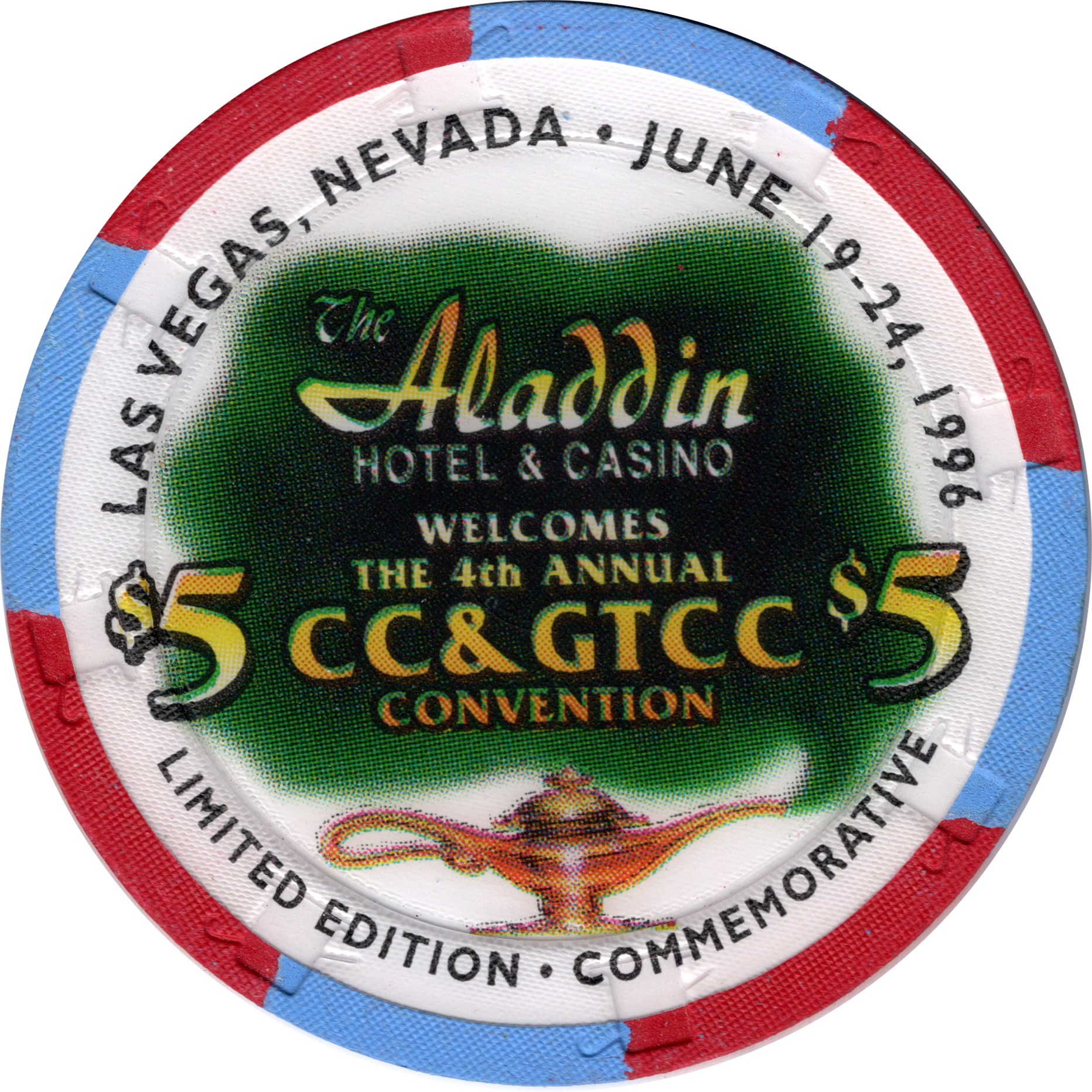 Aladdin Casino Las Vegas Nevada $5 CCGTCC 4th Convention Chip 1996