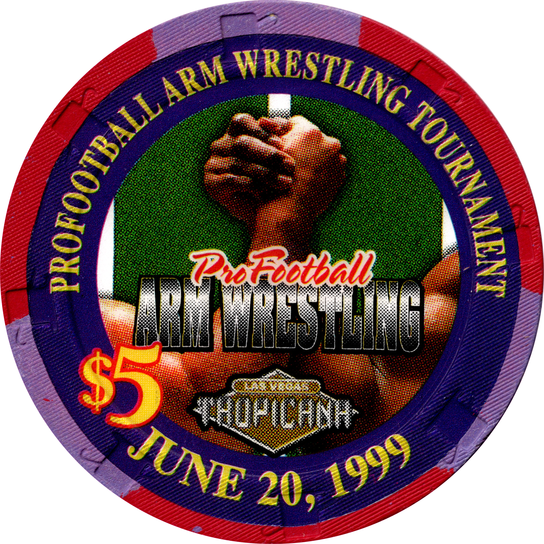 Tropicana Casino Las Vegas Nevada $5 Pro Football Arm Wrestling Chip 1999