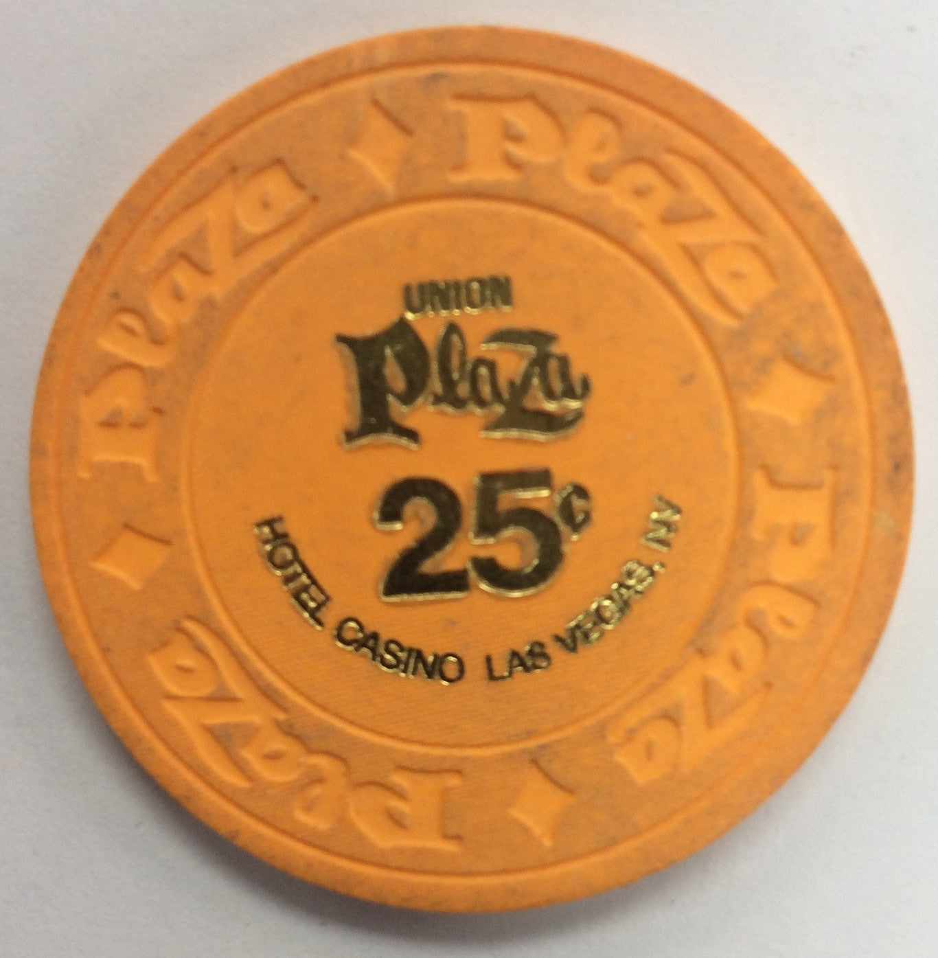 Union Plaza 25cent (orange) (House Mold) chip - Spinettis Gaming