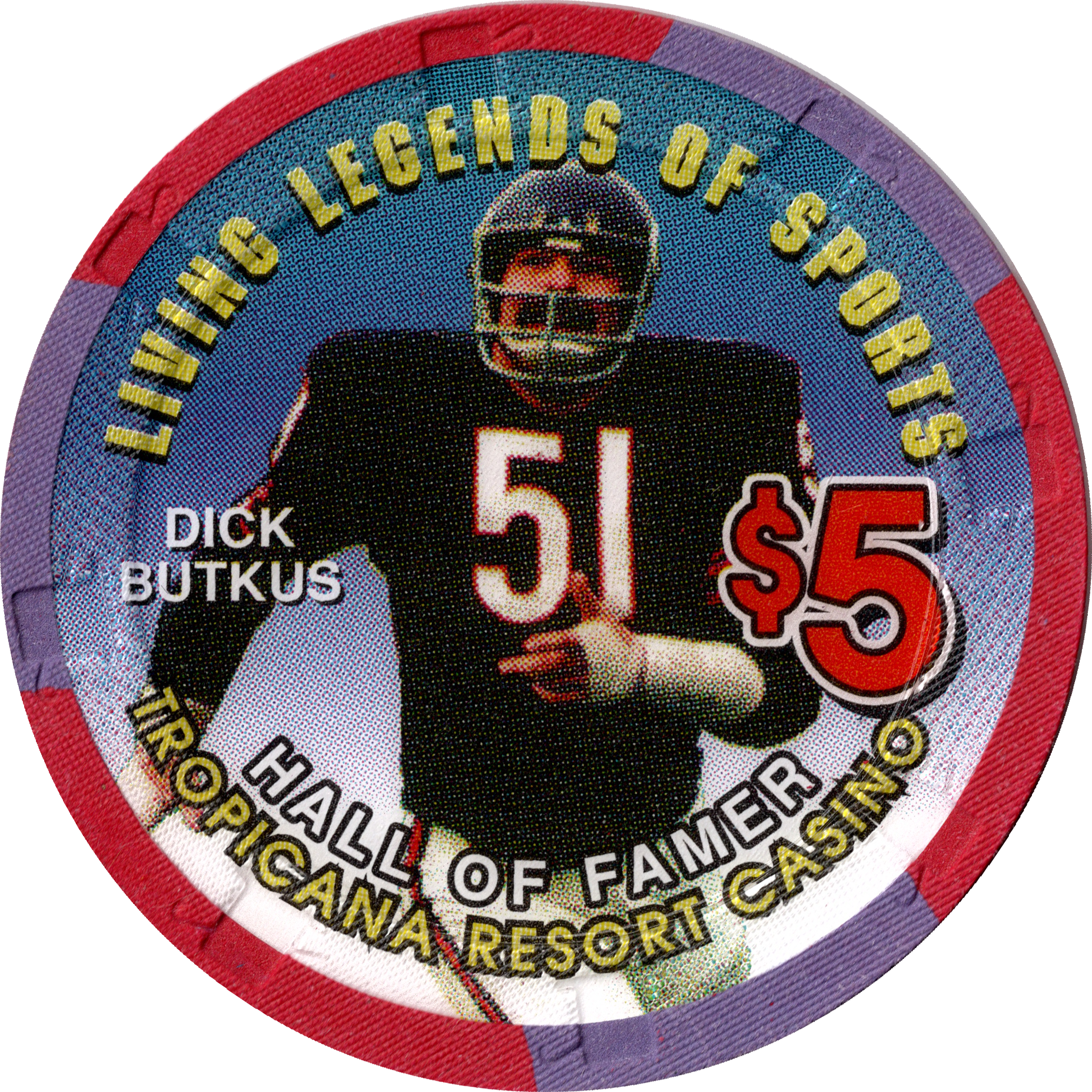 Tropicana Casino Las Vegas Nevada $5 Dick Butkus Legends of Sport Chip