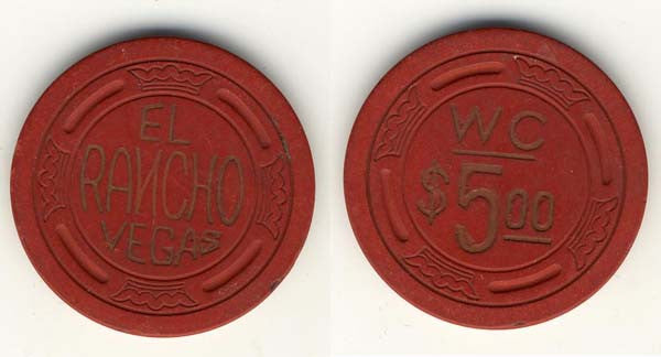 El Rancho Vegas $5 (Lg Crown) Hot Stamped Chip 1946 - Spinettis Gaming - 1