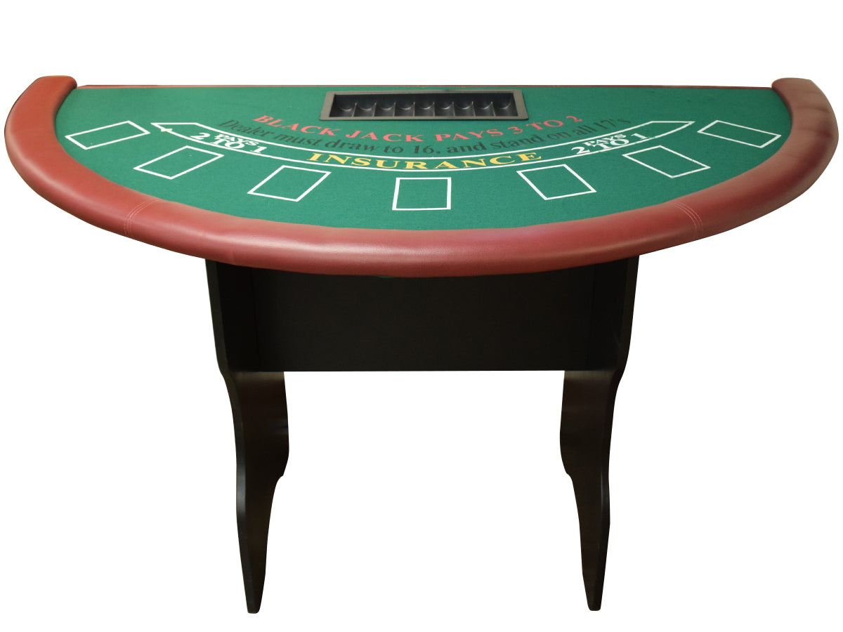 71" Blackjack Table With Wooden Folding Legs & Maroon Arm Rail (RENTAL)