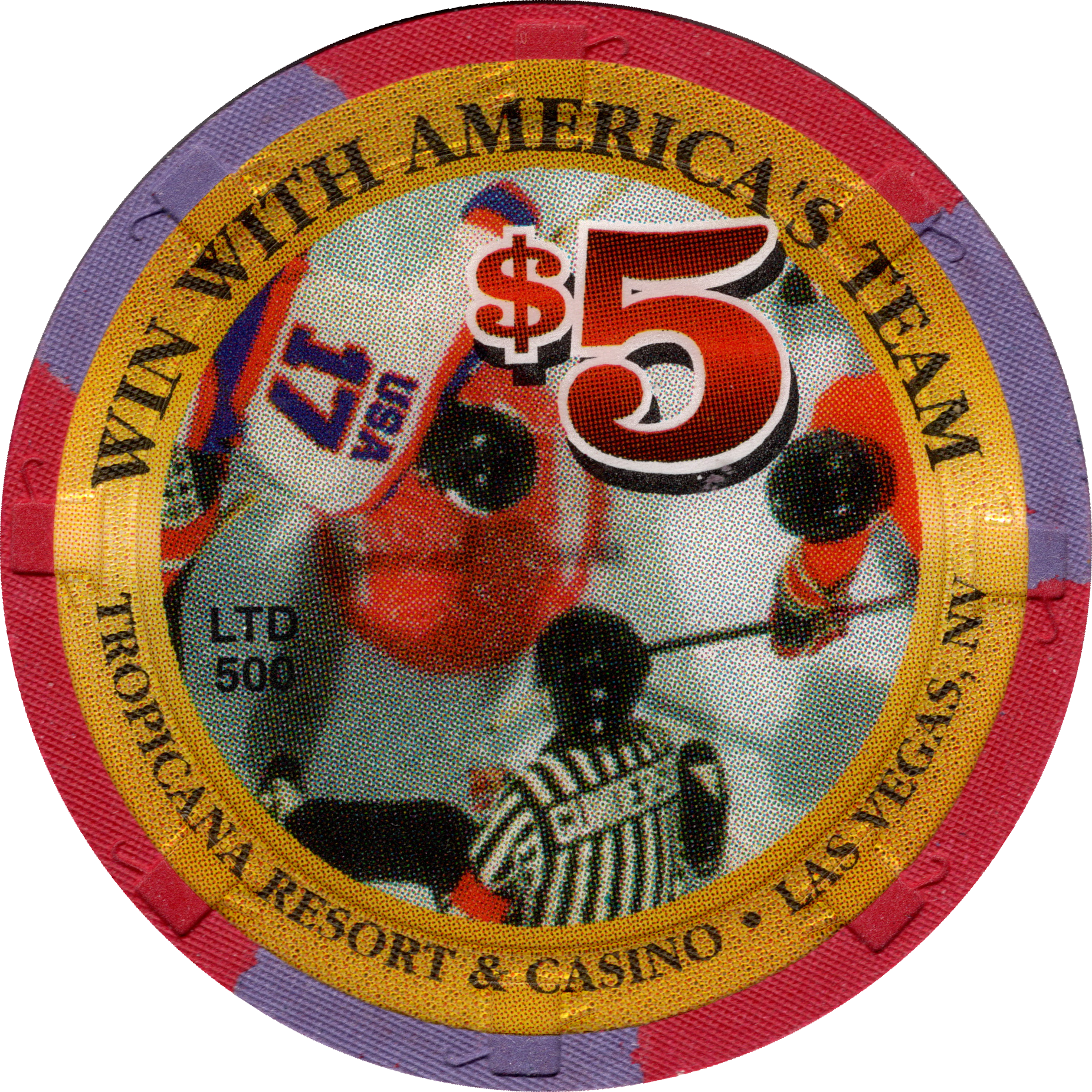 Tropicana Casino Las Vegas Nevada $5 America's Team Hockey Chip 1998