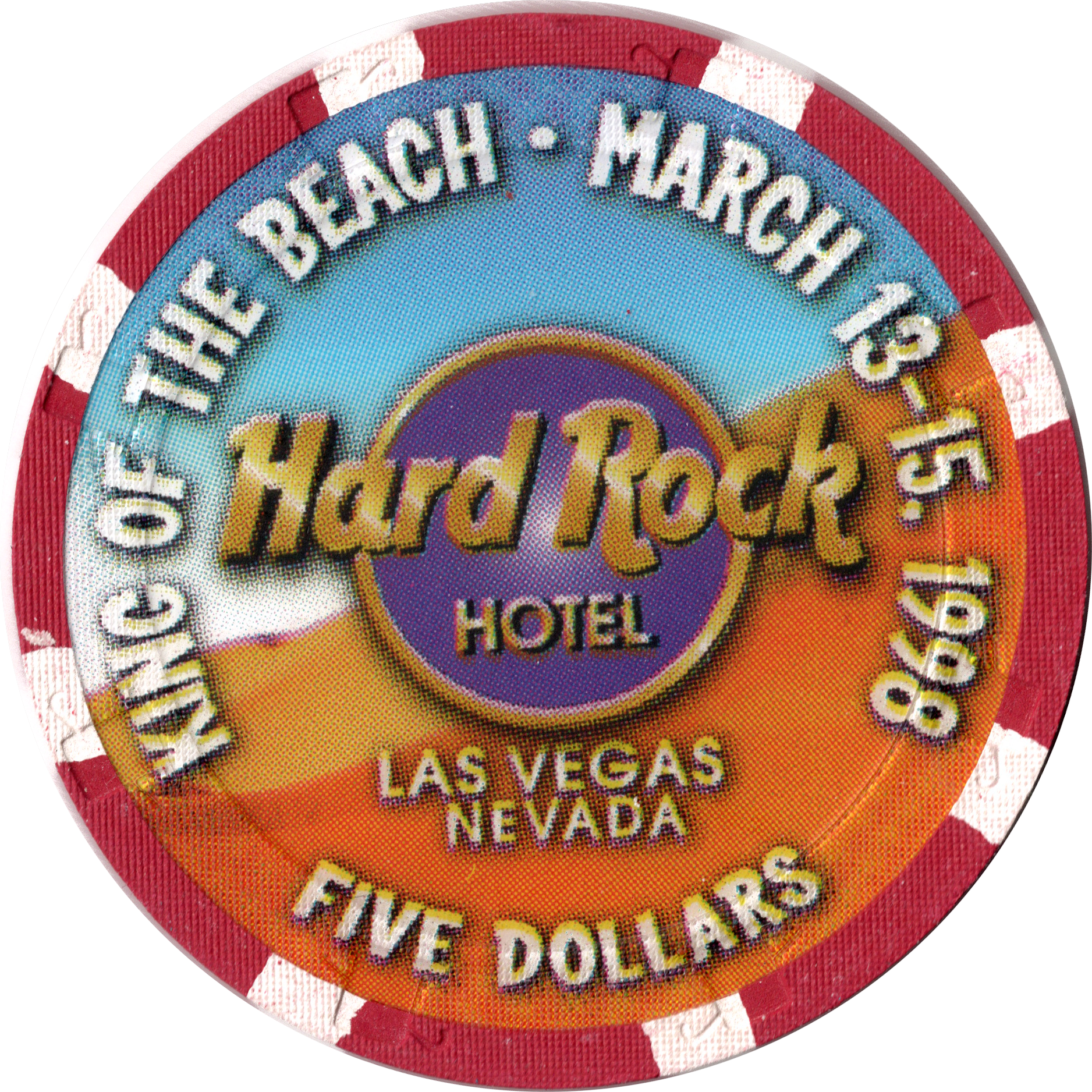 Hard Rock Casino Las Vegas Nevada $5 King of the Beach Chip 1998