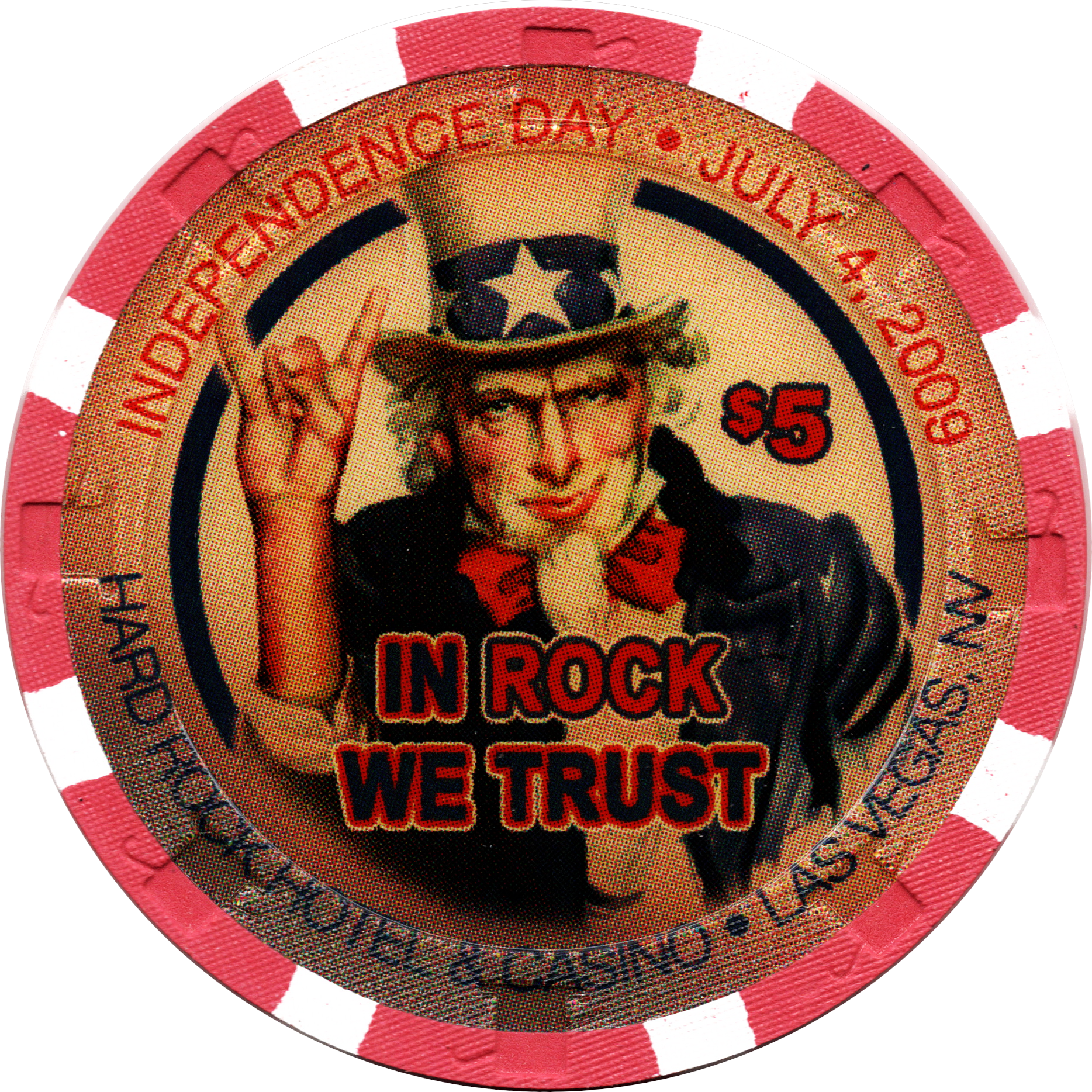 Hard Rock Casino Las Vegas Nevada $5 Independence Day 2009 Chip