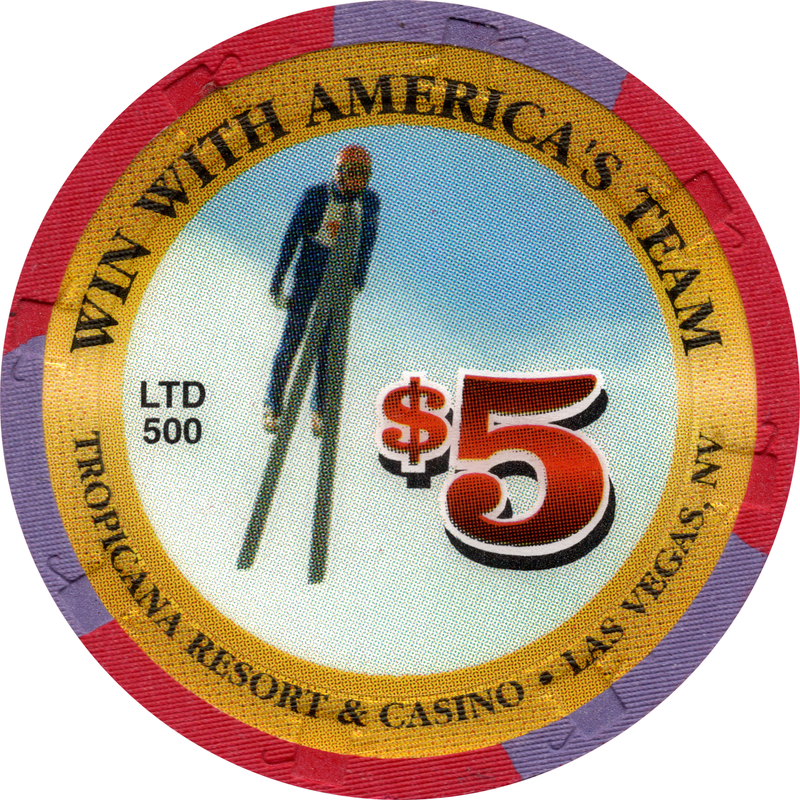 Tropicana Casino Las Vegas Nevada $5 America's Team Ski Jumper Chip 1998