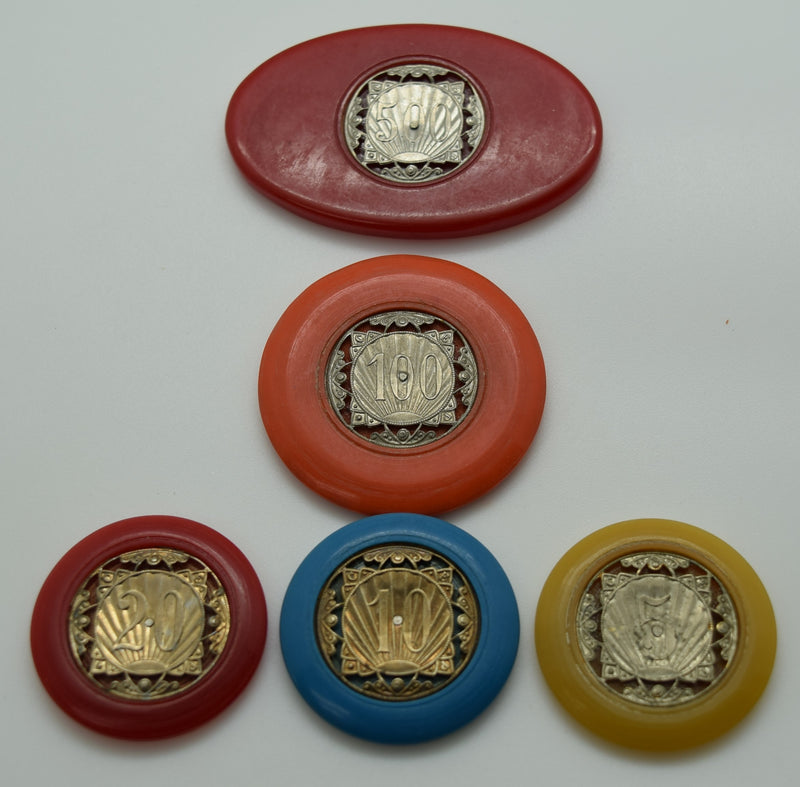 Set of 5 Casino de I'Elysee Palace Jetons Vichy France